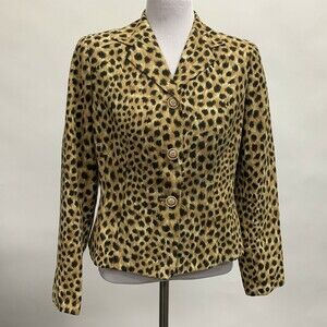 Judith Hart Women's Blazer Jacket Size 8 Petite Multicolor Brown Animal Print